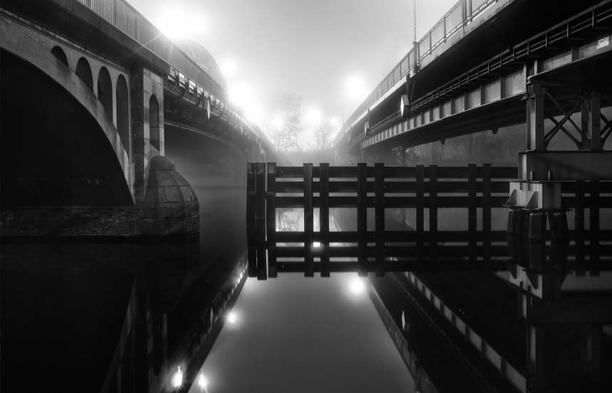 berlin, spree, nebel, fog, midnight, film noir, fine art, night photography, nachtfotografie, kunstfotografie, schwarzweiss, dark, noir