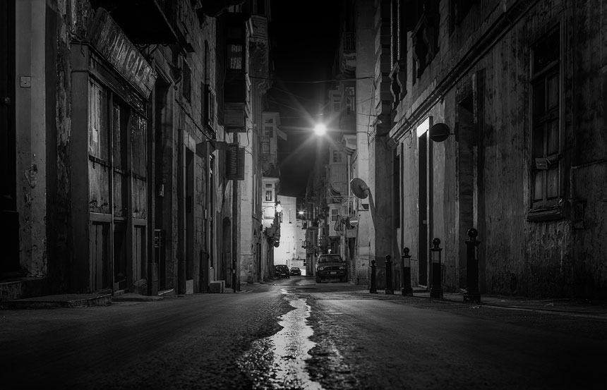 Malta Valletta at Night blackandwhite night photography